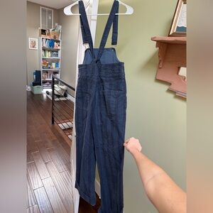 Pilcro Dark Blue Denim Striped Overalls